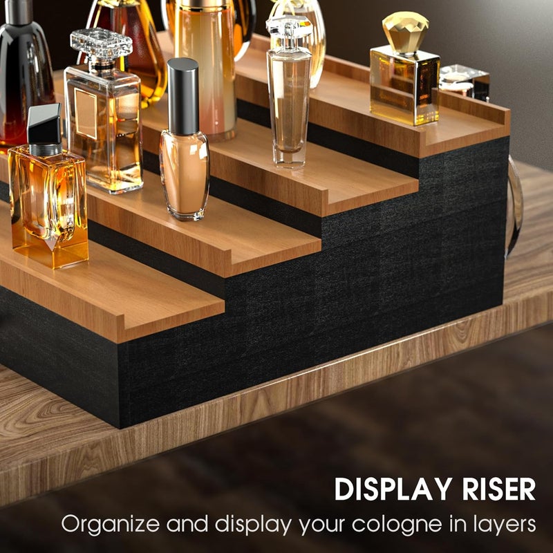 Sephyroth Cologne Organizer for Men 4 Tier of Elevated Cologne Display Shelf with Drawer Storage Perfume Organization and Storage Display Risers,Great Gift for Man(4Tier-BlackWalnut) - Image 5